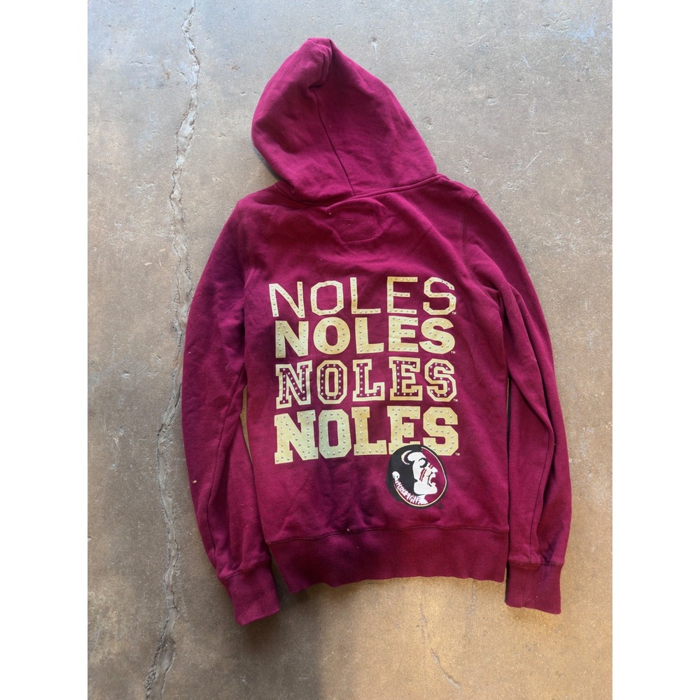 Y2K College Classics FSU Florida State Seminoles Zip Up Hoodie Maroon Rhinestone